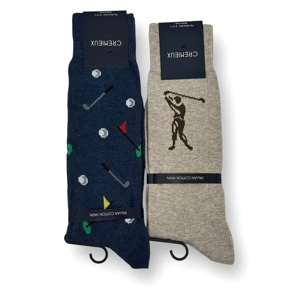 Cremieux Golf Theme Italian Cotton Sock Lot Mens 6-12.5 Blue Brown Dad Gift